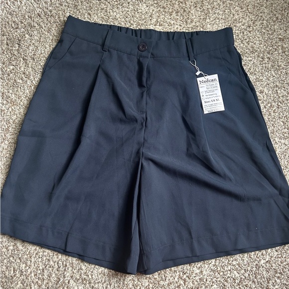 NWT Neecan Navy Blue Hight Waist Elastic Wide Leg Bermuda Shorts Casual XL - Picture 3 of 8